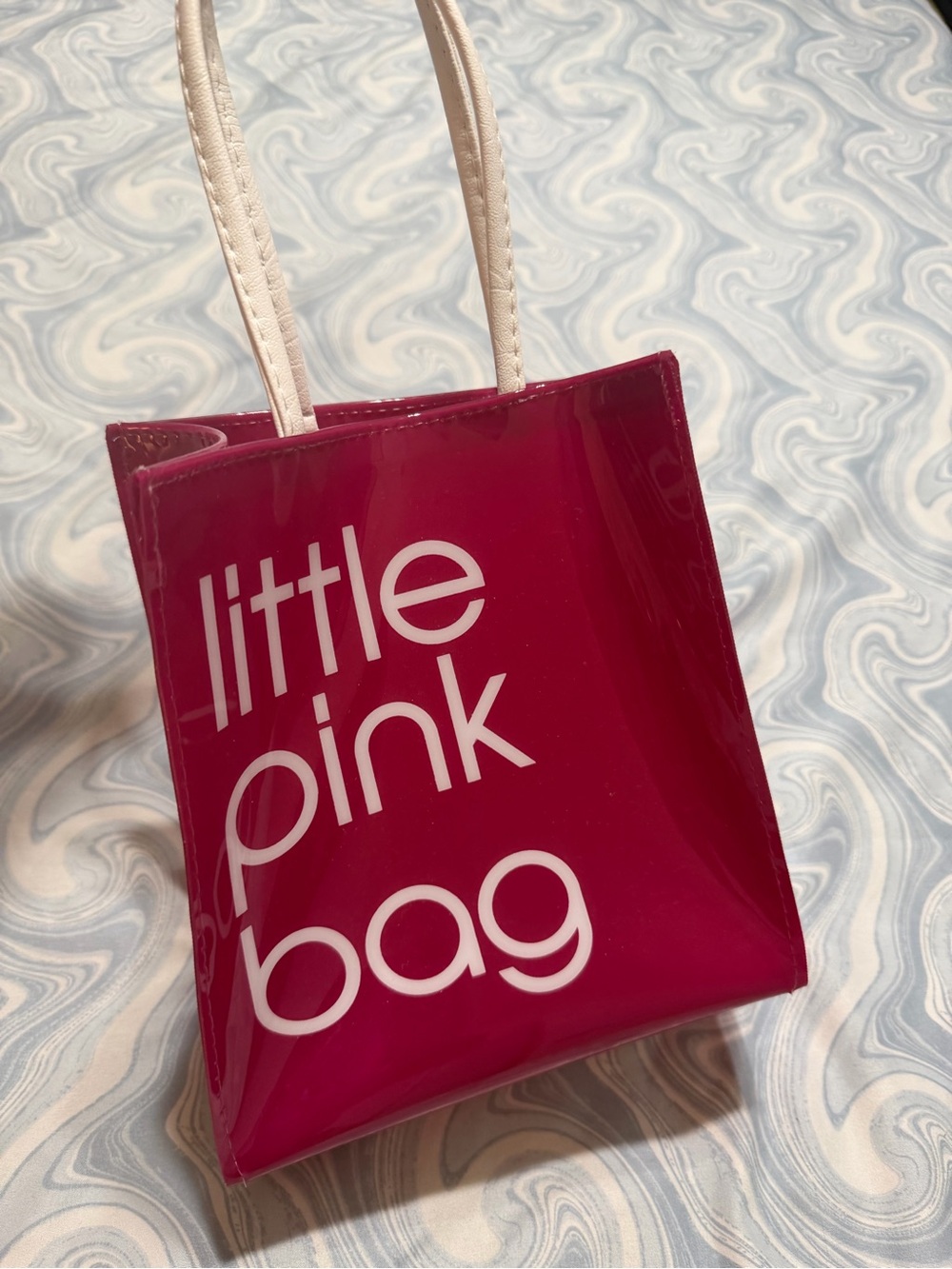 Glossy Mini Tote in Hot Pink with White Handles